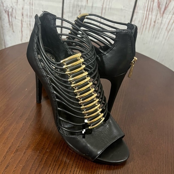 VINCE CAMUTO REESE black nappa leather gladiator high 4” sandals ins Size 7 NIB - Picture 10 of 16